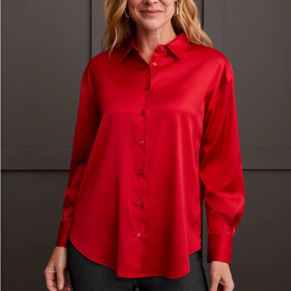 Tribal Women's Vibrant Red Button Down Shirt
